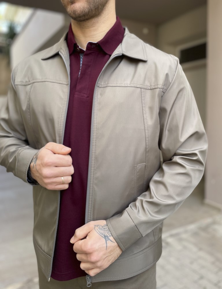 Ανδρικό ανοιχτό λαδί ελαφρύ Jacket με γιακά D1920 φωτογραφία